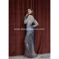 Wholesale tassel embellished formal luxury elegant ladies long sleeve sexy evening dresses party women